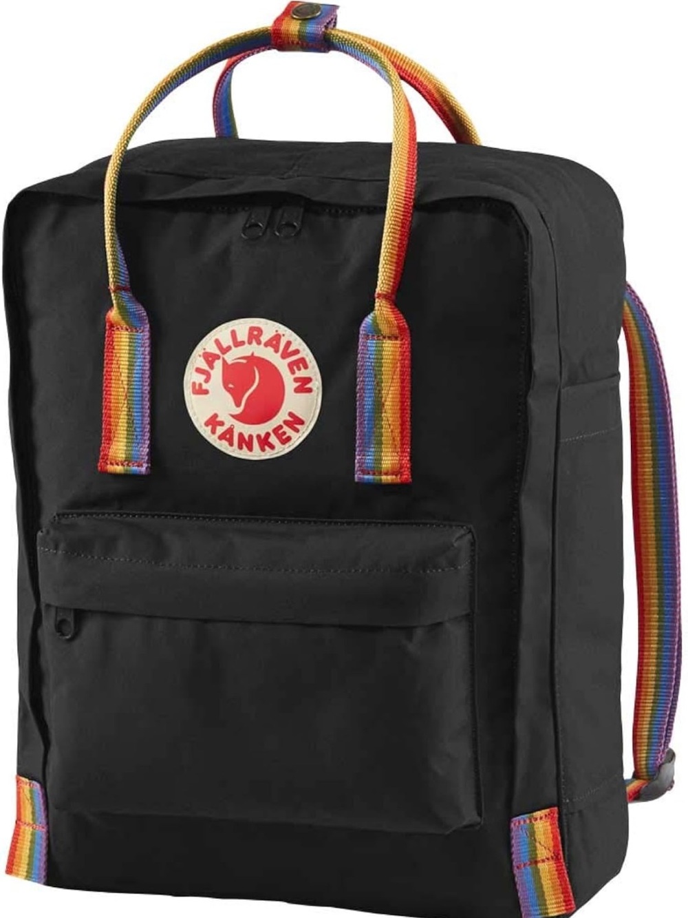 Fjallraven Kanken Black Backpack with Rainbow Straps